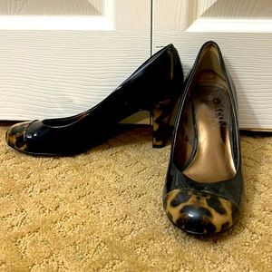 Nine West size 8 2 inch heels.  Leopard print accents.